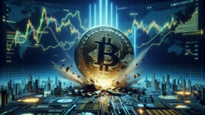 A visual representation of Bitcoin with a red downward arrow, symbolizing the recent bearish trend and the financial losses faced by short-term holders.