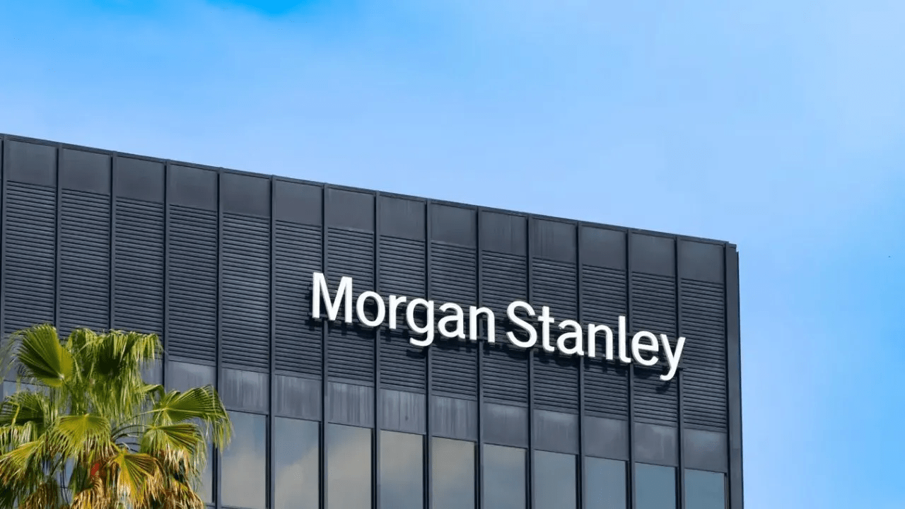 Morgan Stanley logo with Bitcoin symbol, representing the company's increased exposure to Bitcoin through BlackRock's Bitcoin ETF.